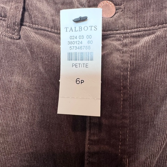 NWT Talbots Chocolate Corduroy Straight Leg Pants, Size 6 Petite - Picture 3 of 7